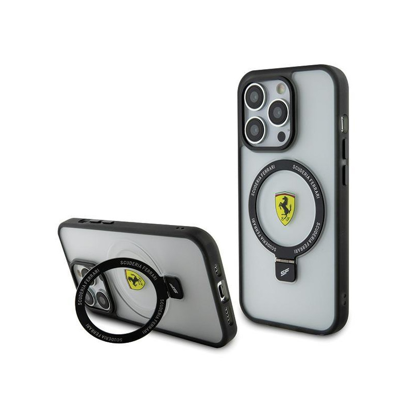 Ferrari Ring Stand 2023 Collection MagSafe dėklas, skirtas iPhone 15 Pro - skaidrus