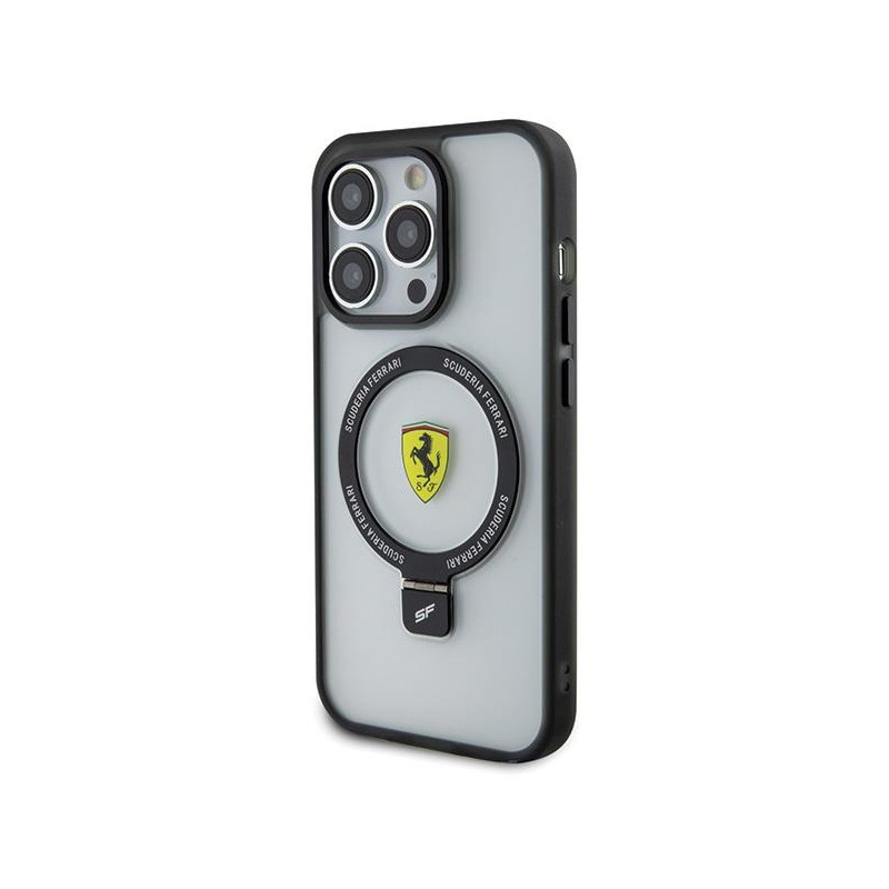 Ferrari Ring Stand 2023 Collection MagSafe dėklas, skirtas iPhone 15 Pro - skaidrus