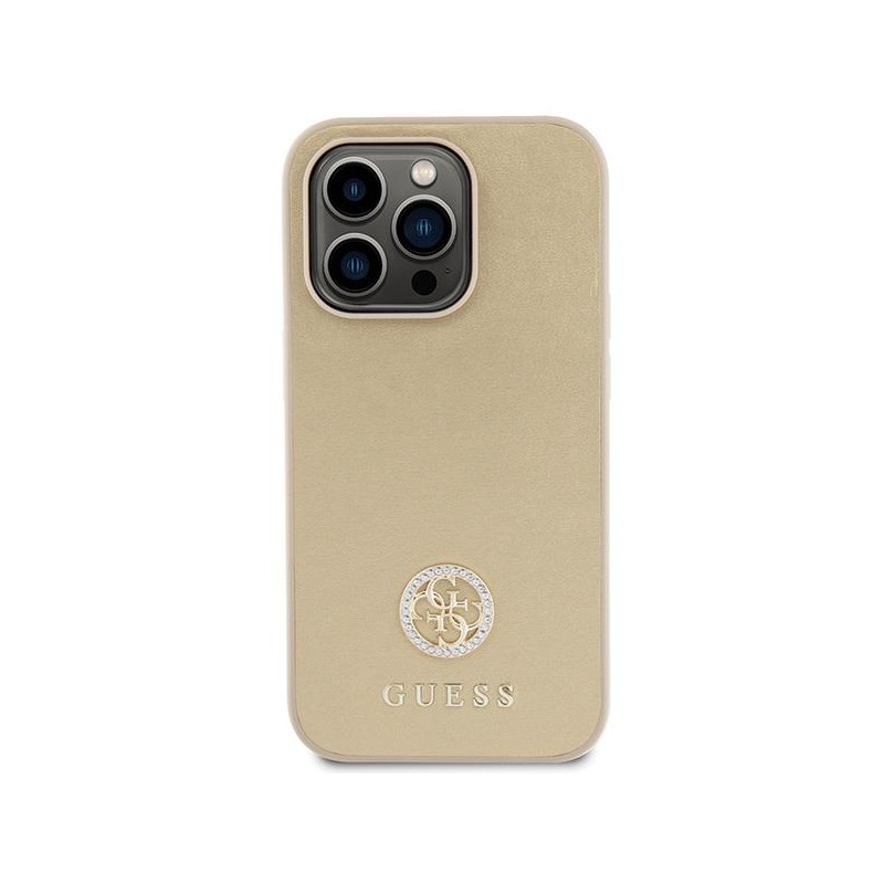 Guess Strass Metal Logo dėklas, skirtas iPhone 15 Pro - auksinis
