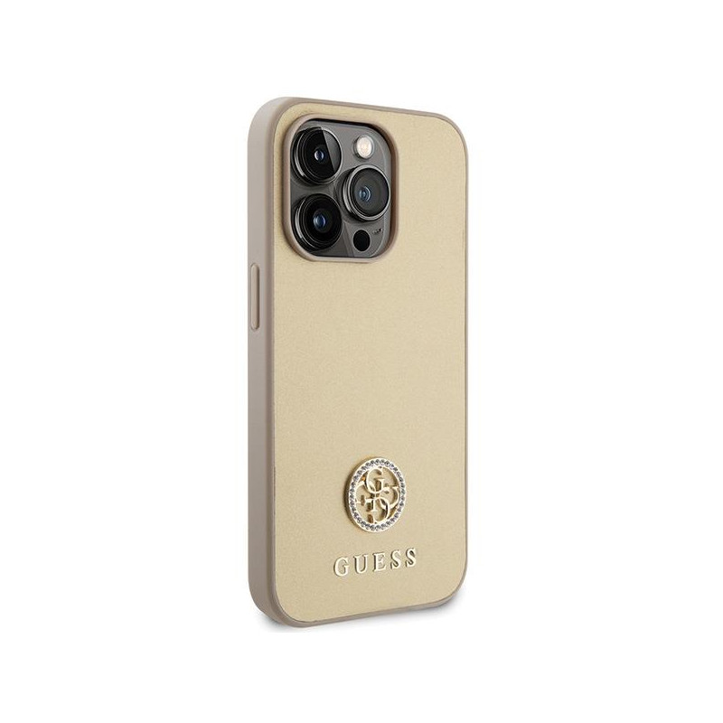 Guess Strass Metal Logo dėklas, skirtas iPhone 15 Pro - auksinis