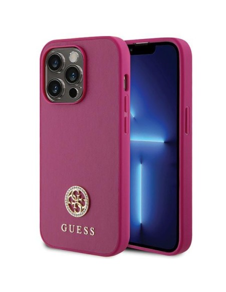 Guess Strass Metal Logo dėklas, skirtas iPhone 15 Pro - rožinis Guess Strass Metal Logo dėklas, skirtas iPhone 15 Pro - rožinis