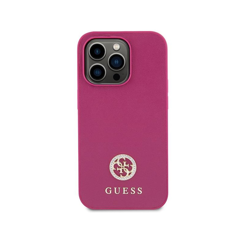Guess Strass Metal Logo dėklas, skirtas iPhone 15 Pro - rožinis