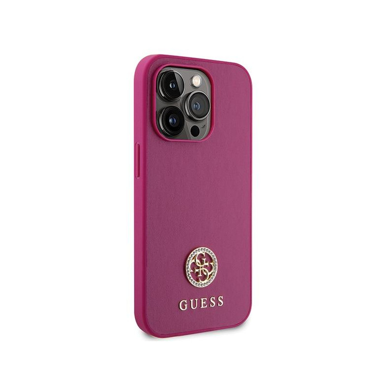 Guess Strass Metal Logo dėklas, skirtas iPhone 15 Pro - rožinis