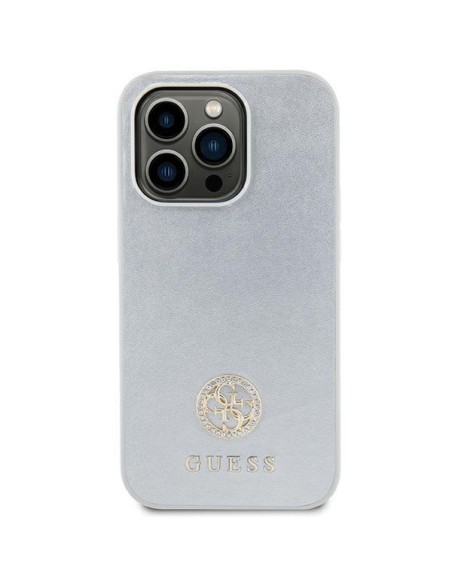 Guess Strass Metal Logo dėklas iPhone 15 Plus - sidabrinis