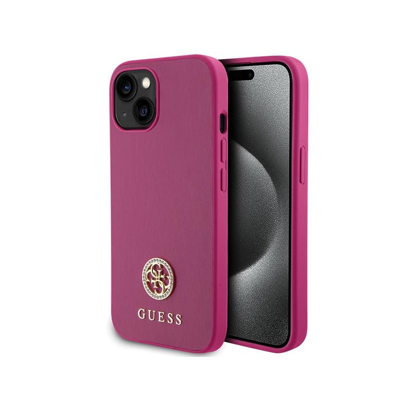 Guess Strass Metal Logo dėklas, skirtas iPhone 15 - rožinis
