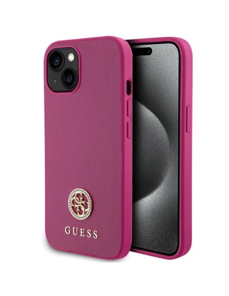 Guess Strass Metal Logo dėklas, skirtas iPhone 15 - rožinis Guess Strass Metal Logo dėklas, skirtas iPhone 15 - rožinis