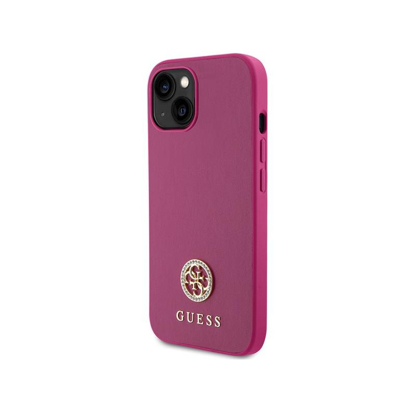 Guess Strass Metal Logo dėklas, skirtas iPhone 15 - rožinis