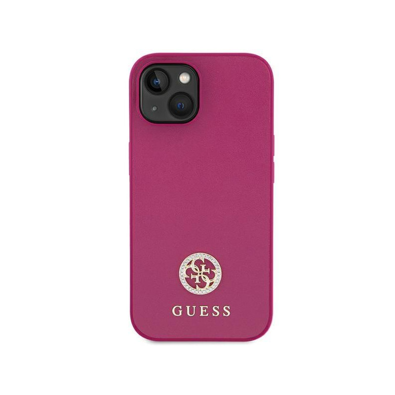 Guess Strass Metal Logo dėklas, skirtas iPhone 15 - rožinis