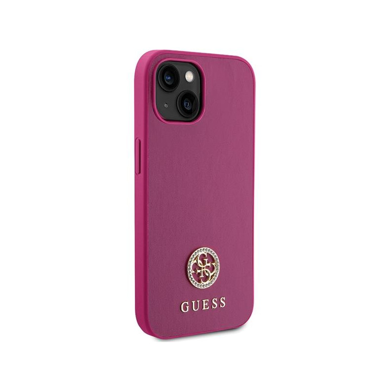 Guess Strass Metal Logo dėklas, skirtas iPhone 15 - rožinis