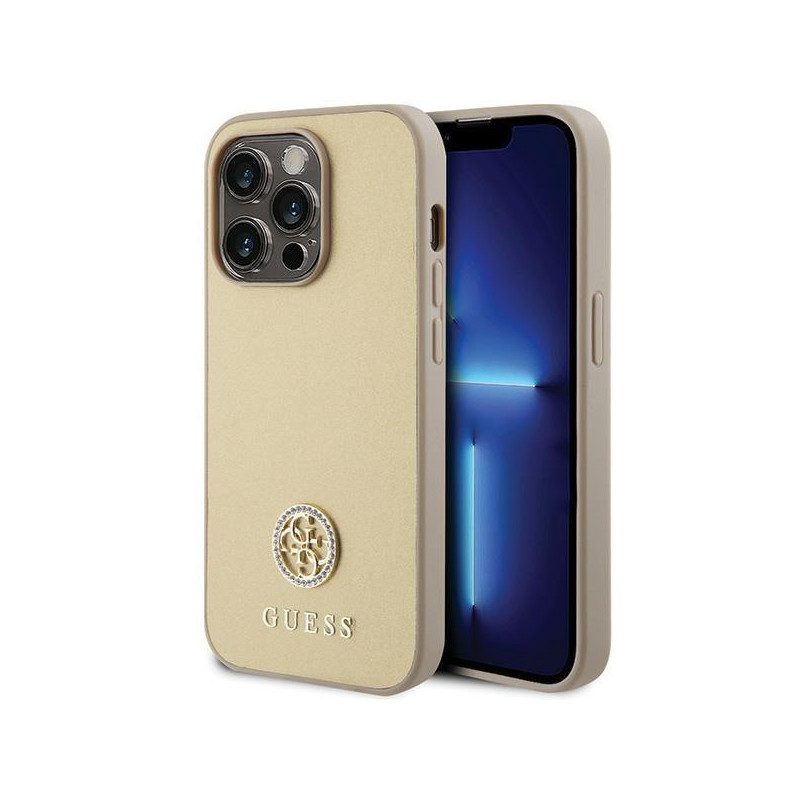 Guess Strass Metal Logo dėklas, skirtas iPhone 15 Pro Max - auksinis