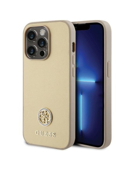 Guess Strass Metal Logo dėklas, skirtas iPhone 15 Pro Max - auksinis