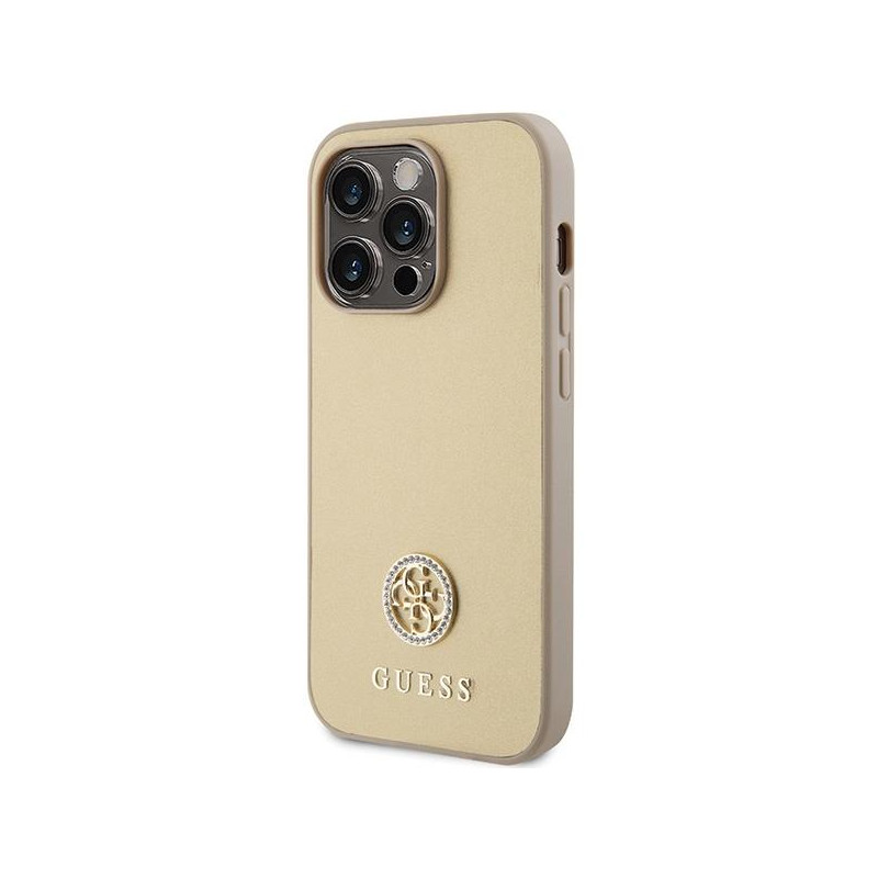 Guess Strass Metal Logo dėklas, skirtas iPhone 15 Pro Max - auksinis