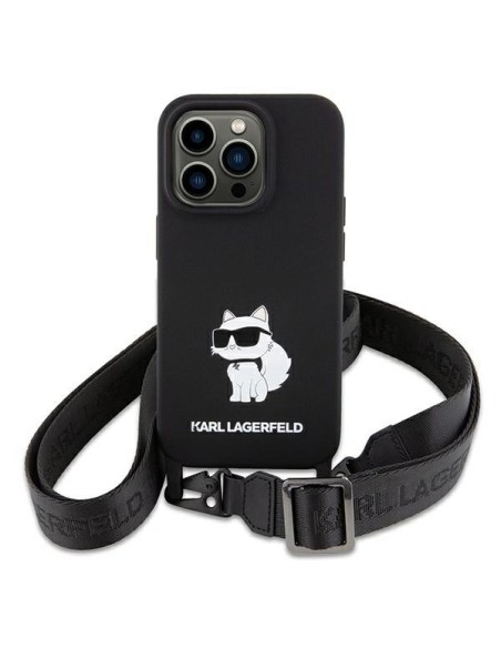 Karl Lagerfeld Crossbody Silicone Choupette dėklas iPhone 15 - juodas Karl Lagerfeld Crossbody Silicone Choupette dėklas iPhone 15 - juodas