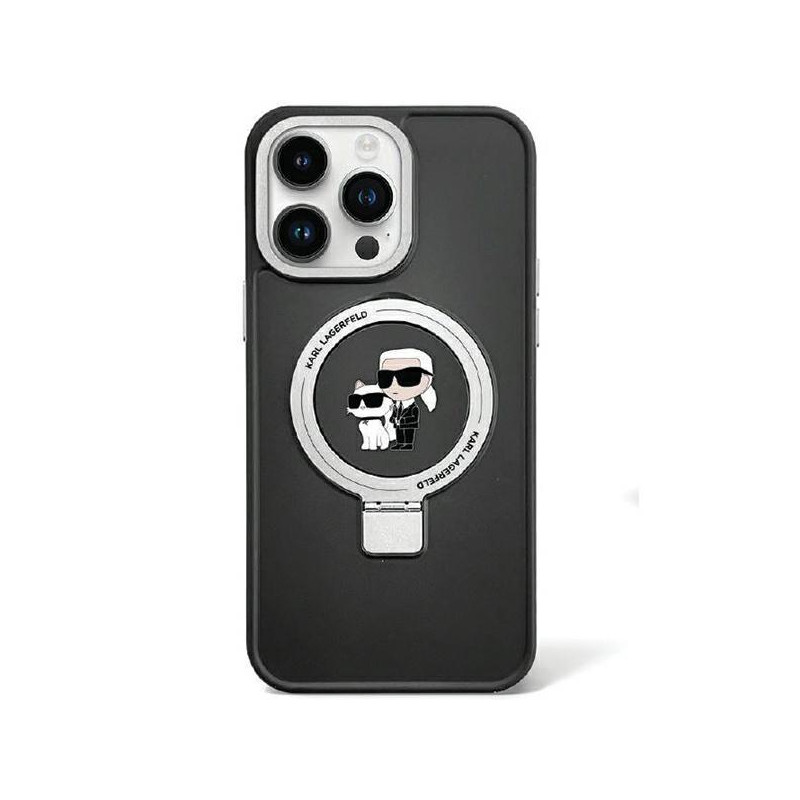 Karl Lagerfeld Ring Stand Karl&Choupette MagSafe dėklas iPhone 13 Pro - juodas