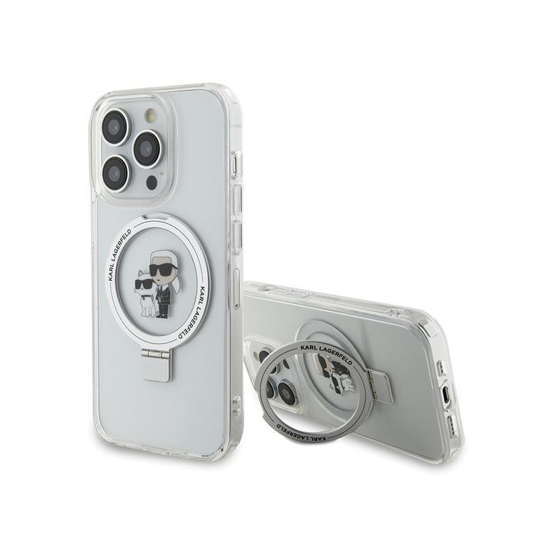 Karl Lagerfeld Ring Stand Karl&Choupette MagSafe dėklas iPhone 14 Pro - baltas Karl Lagerfeld Ring Stand Karl&Choupette MagSafe dėklas iPhone 14 Pro - baltas