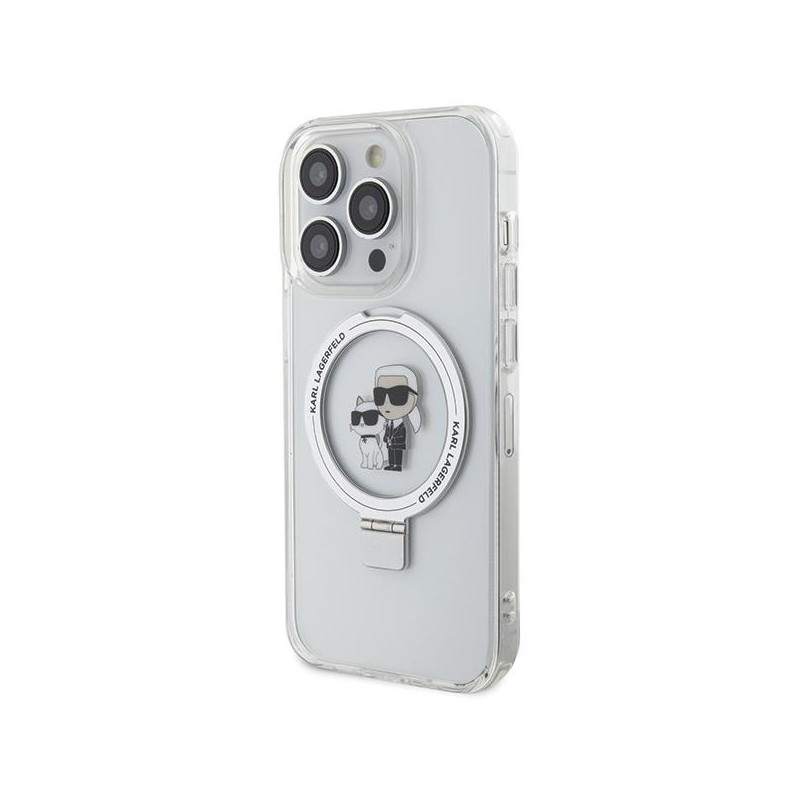 Karl Lagerfeld Ring Stand Karl&Choupette MagSafe dėklas iPhone 14 Pro - baltas