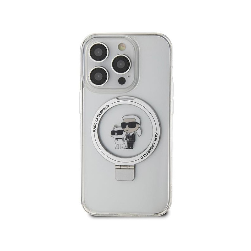 Karl Lagerfeld Ring Stand Karl&Choupette MagSafe dėklas iPhone 14 Pro - baltas
