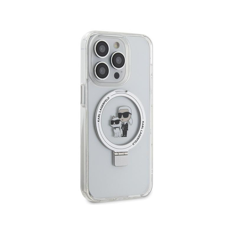 Karl Lagerfeld Ring Stand Karl&Choupette MagSafe dėklas iPhone 14 Pro - baltas
