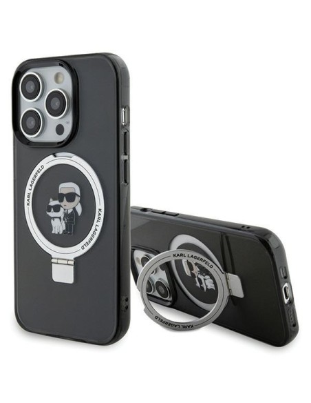 Karl Lagerfeld Ring Stand Karl&Choupette MagSafe dėklas iPhone 15 Pro - juodas Karl Lagerfeld Ring Stand Karl&Choupette MagSafe dėklas iPhone 15 Pro - juodas