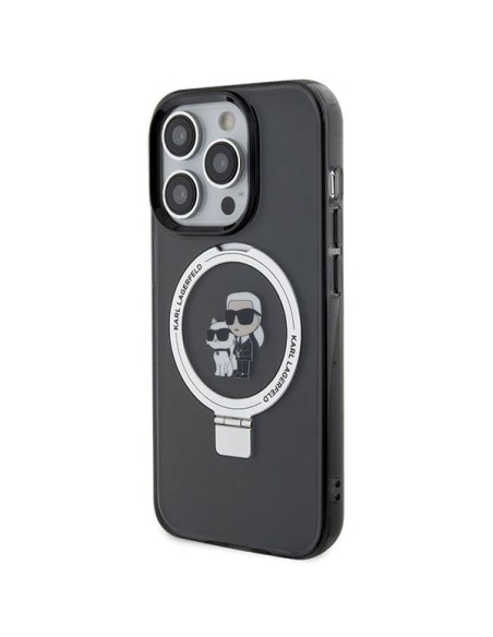 Karl Lagerfeld Ring Stand Karl&Choupette MagSafe dėklas iPhone 15 Pro - juodas Karl Lagerfeld Ring Stand Karl&Choupette MagSafe dėklas iPhone 15 Pro - juodas