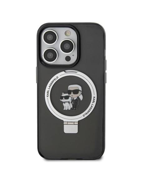 Karl Lagerfeld Ring Stand Karl&Choupette MagSafe dėklas iPhone 15 Pro - juodas Karl Lagerfeld Ring Stand Karl&Choupette MagSafe dėklas iPhone 15 Pro - juodas