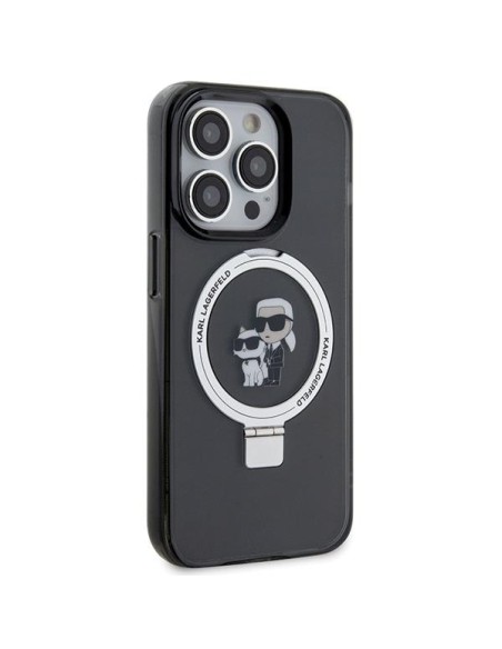 Karl Lagerfeld Ring Stand Karl&Choupette MagSafe dėklas iPhone 15 Pro - juodas Karl Lagerfeld Ring Stand Karl&Choupette MagSafe dėklas iPhone 15 Pro - juodas