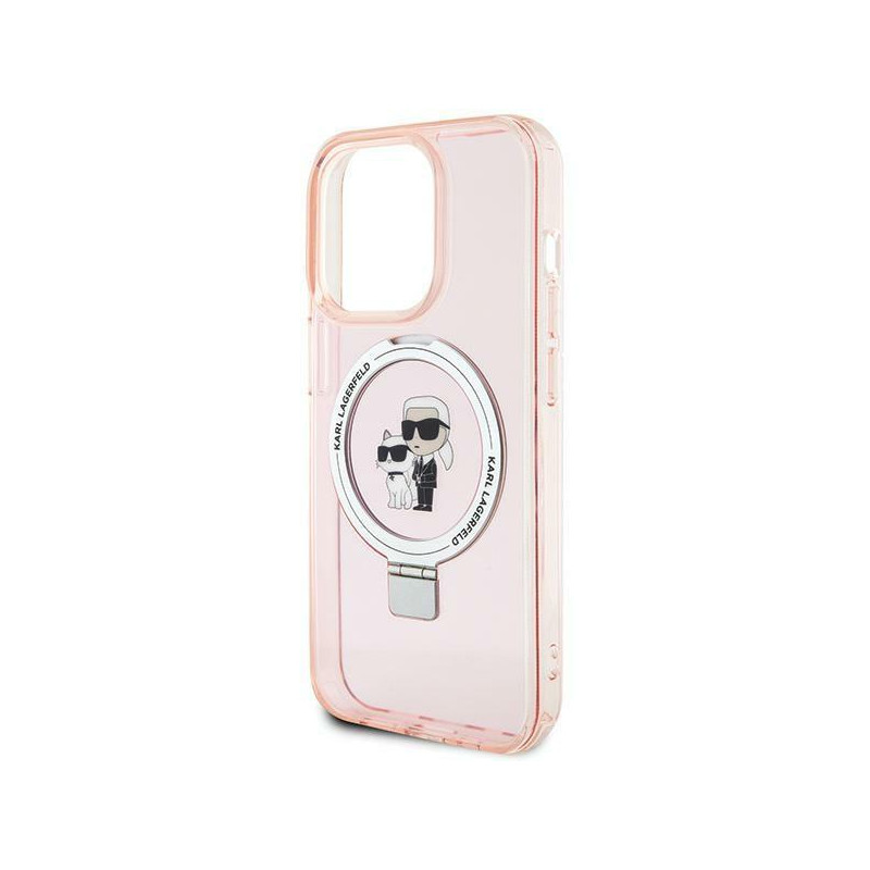 Karl Lagerfeld Ring Stand Karl&Choupette MagSafe dėklas iPhone 15 Pro - rožinis Karl Lagerfeld Ring Stand Karl&Choupette MagSafe dėklas iPhone 15 Pro - rožinis
