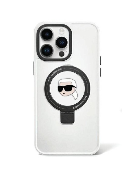 Karl Lagerfeld žiedinis stovas Karl Head MagSafe dėklas iPhone 15 Pro - baltas Karl Lagerfeld žiedinis stovas Karl Head MagSafe dėklas iPhone 15 Pro - baltas
