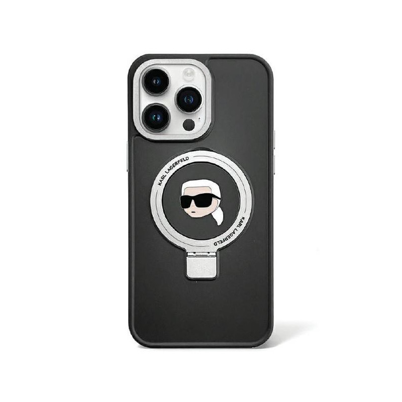 Karl Lagerfeld Ring Stand Karl Head MagSafe dėklas iPhone 15 Pro - juodas Karl Lagerfeld Ring Stand Karl Head MagSafe dėklas iPhone 15 Pro - juodas