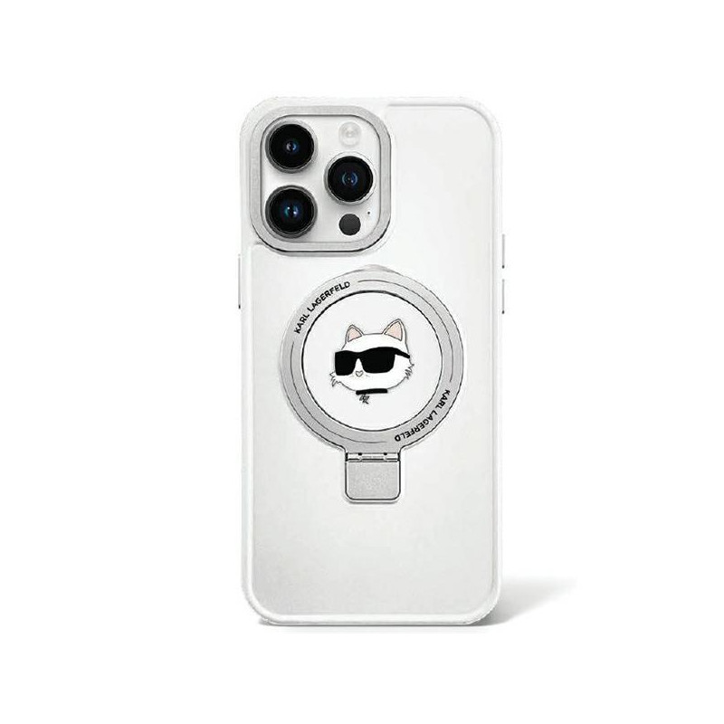 Karl Lagerfeld Ring Stand Choupette Head MagSafe dėklas iPhone 15 Plus - baltas