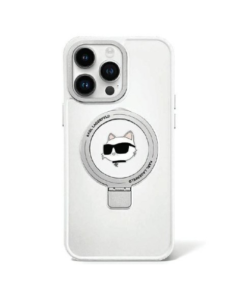 Karl Lagerfeld Ring Stand Choupette Head MagSafe dėklas iPhone 15 Plus - baltas Karl Lagerfeld Ring Stand Choupette Head MagSafe dėklas iPhone 15 Plus - baltas