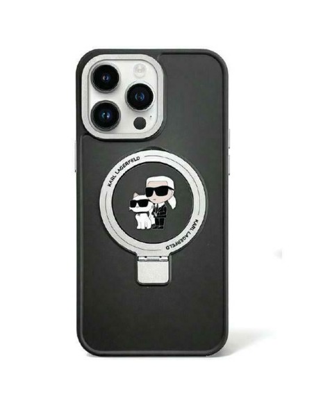 Karl Lagerfeld Ring Stand Karl&Choupette MagSafe dėklas iPhone 15 Plus - juodas Karl Lagerfeld Ring Stand Karl&Choupette MagSafe dėklas iPhone 15 Plus - juodas