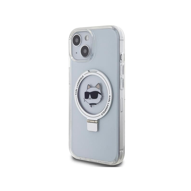Karl Lagerfeld Ring Stand Choupette Head MagSafe dėklas iPhone 15 - baltas