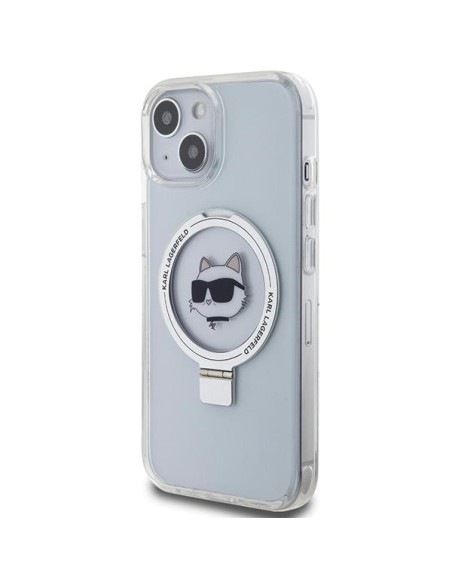 Karl Lagerfeld Ring Stand Choupette Head MagSafe dėklas iPhone 15 - baltas Karl Lagerfeld Ring Stand Choupette Head MagSafe dėklas iPhone 15 - baltas