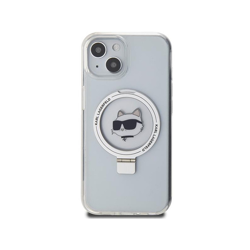 Karl Lagerfeld Ring Stand Choupette Head MagSafe dėklas iPhone 15 - baltas