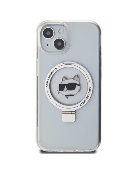Karl Lagerfeld Ring Stand Choupette Head MagSafe dėklas iPhone 15 - baltas Karl Lagerfeld Ring Stand Choupette Head MagSafe dėklas iPhone 15 - baltas