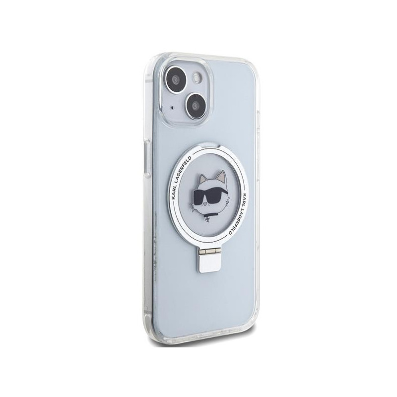 Karl Lagerfeld Ring Stand Choupette Head MagSafe dėklas iPhone 15 - baltas