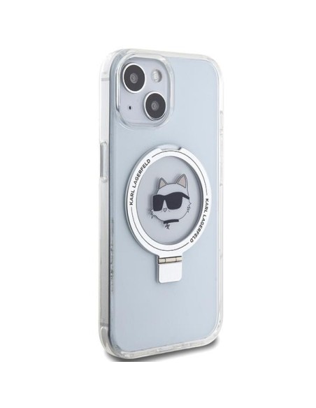 Karl Lagerfeld Ring Stand Choupette Head MagSafe dėklas iPhone 15 - baltas Karl Lagerfeld Ring Stand Choupette Head MagSafe dėklas iPhone 15 - baltas