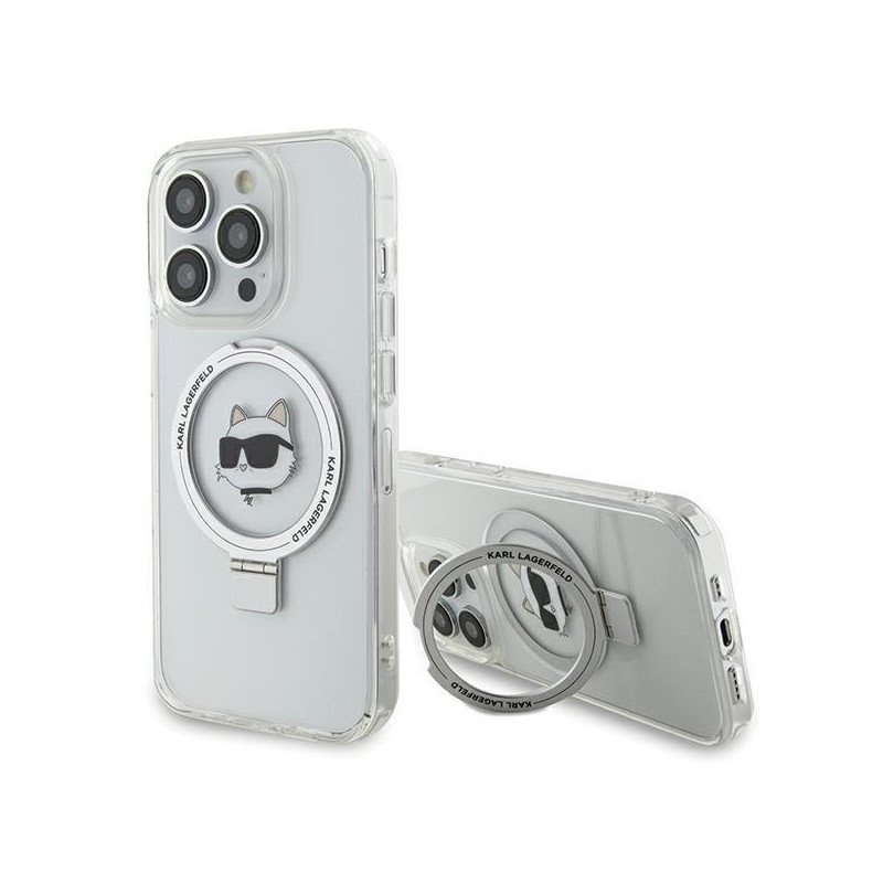 Karl Lagerfeld Ring Stand Choupette Head MagSafe dėklas iPhone 15 Pro Max - baltas