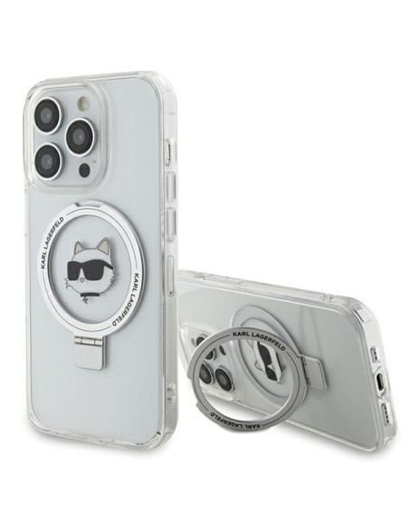 Karl Lagerfeld Ring Stand Choupette Head MagSafe dėklas iPhone 15 Pro Max - baltas