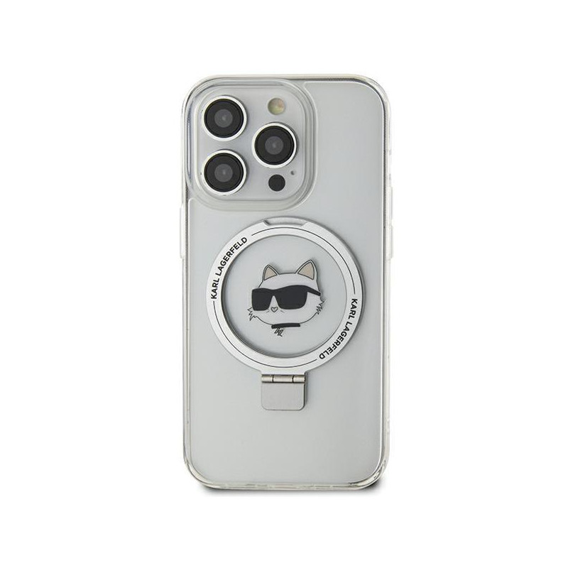Karl Lagerfeld Ring Stand Choupette Head MagSafe dėklas iPhone 15 Pro Max - baltas
