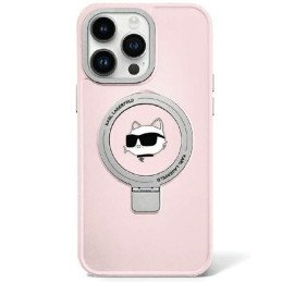 Karl Lagerfeld Ring Stand Choupette Head MagSafe dėklas iPhone 15 Pro Max - rožinis