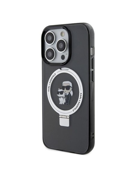 Karl Lagerfeld žiedinis stovas Karl&Choupette MagSafe dėklas skirtas iPhone 15 Pro Max - juodas Karl Lagerfeld žiedinis stovas Karl&Choupette MagSafe dėklas skirtas iPhone 15 Pro Max - juodas