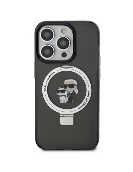 Karl Lagerfeld žiedinis stovas Karl&Choupette MagSafe dėklas skirtas iPhone 15 Pro Max - juodas Karl Lagerfeld žiedinis stovas Karl&Choupette MagSafe dėklas skirtas iPhone 15 Pro Max - juodas