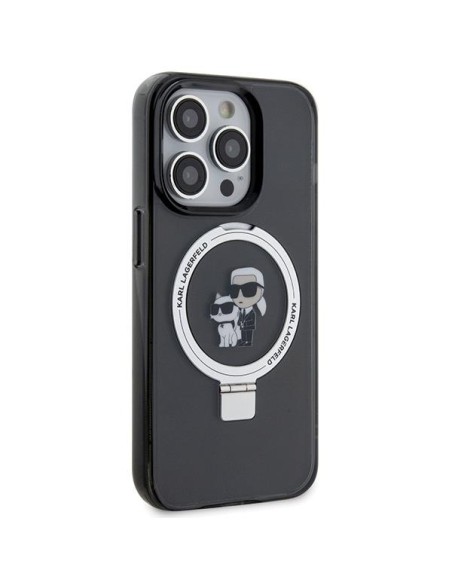 Karl Lagerfeld žiedinis stovas Karl&Choupette MagSafe dėklas skirtas iPhone 15 Pro Max - juodas Karl Lagerfeld žiedinis stovas Karl&Choupette MagSafe dėklas skirtas iPhone 15 Pro Max - juodas