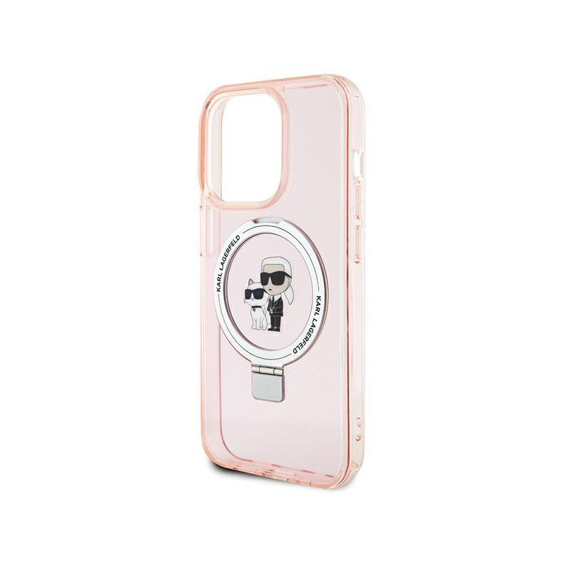 Karl Lagerfeld žiedinis stovas Karl&Choupette MagSafe dėklas iPhone 15 Pro Max - rožinis