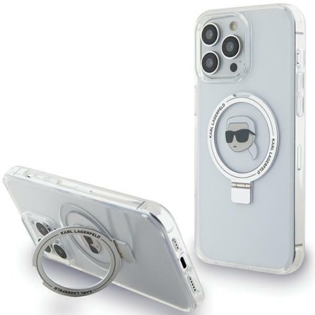 Karl Lagerfeld Ring Stand Karl Head MagSafe dėklas iPhone 15 Pro Max - baltas Karl Lagerfeld Ring Stand Karl Head MagSafe dėklas iPhone 15 Pro Max - baltas
