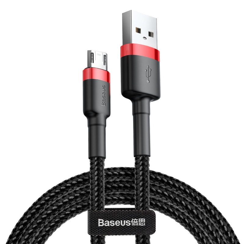 Patvarus lankstus kabelis USB microUSB kabelis QC3.0 2.4A 1M juodos ir raudonos spalvos Patvarus lankstus kabelis USB microUSB kabelis QC3.0 2.4A 1M juodos ir raudonos spalvos