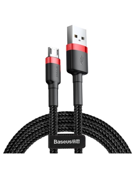 Patvarus lankstus kabelis USB microUSB kabelis QC3.0 2.4A 1M juodos ir raudonos spalvos