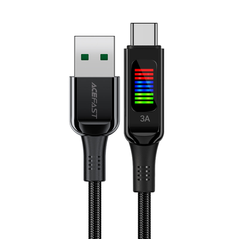 Acefast C7-04 USB-A USB-C 60W 1,2 m laidas su ekranu – juodas Acefast C7-04 USB-A USB-C 60W 1,2 m laidas su ekranu – juodas